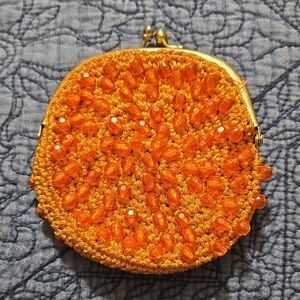 Vintage Orange Beaded Women's Coin Purse with Kiss Clasp